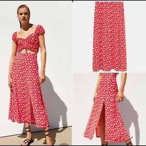 Zara Floral Maxi Skirt with Cutouts